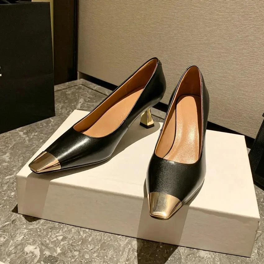 Elegant Pumps Thin High Heels Leather Shoes - Glova