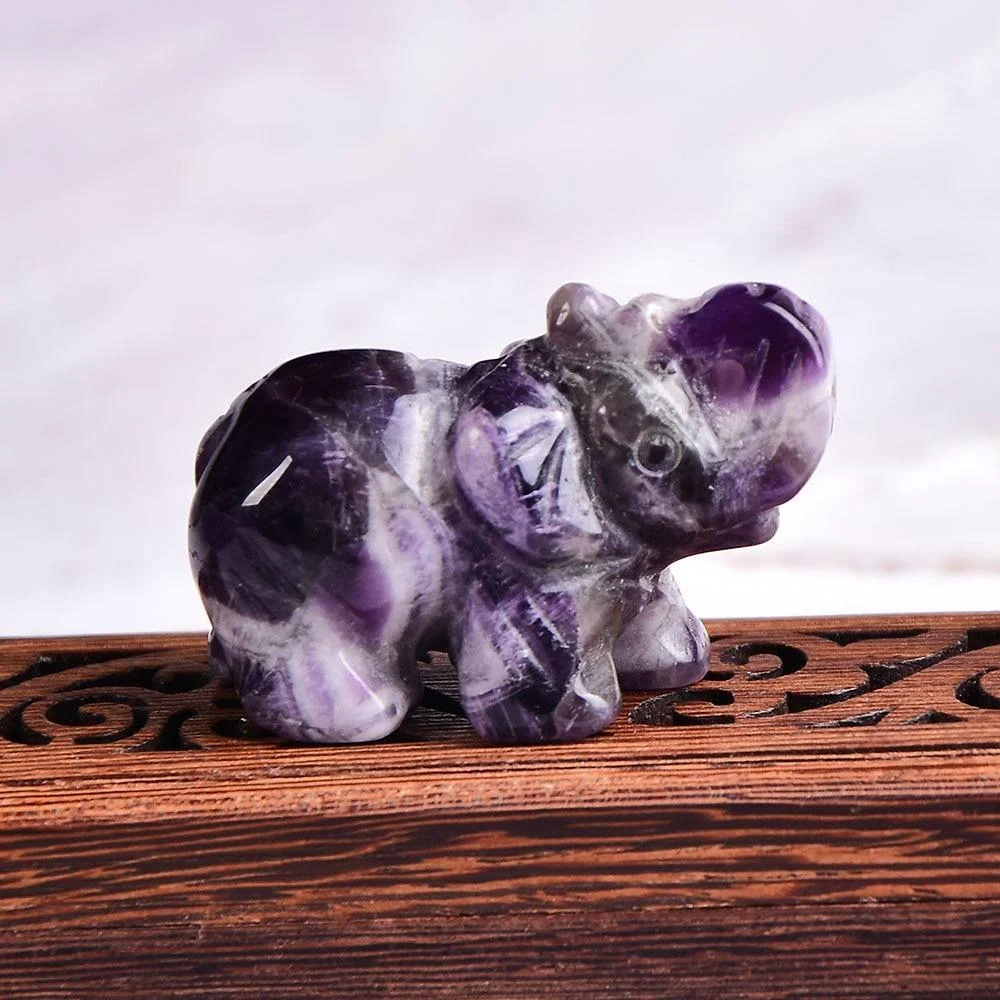 Elephant Carved Natural Crystal - Glova