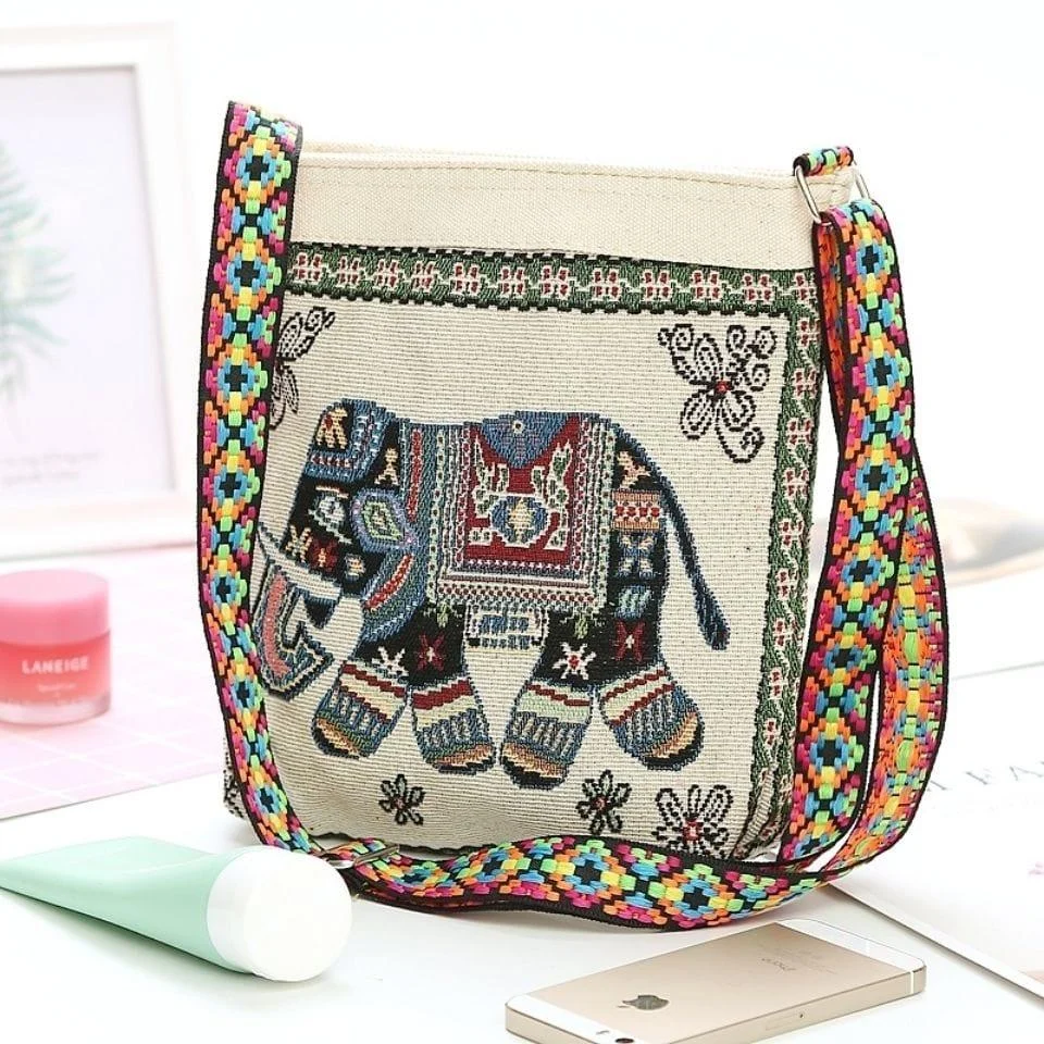 Elephant Embroidered Shoulder Bag - Glova