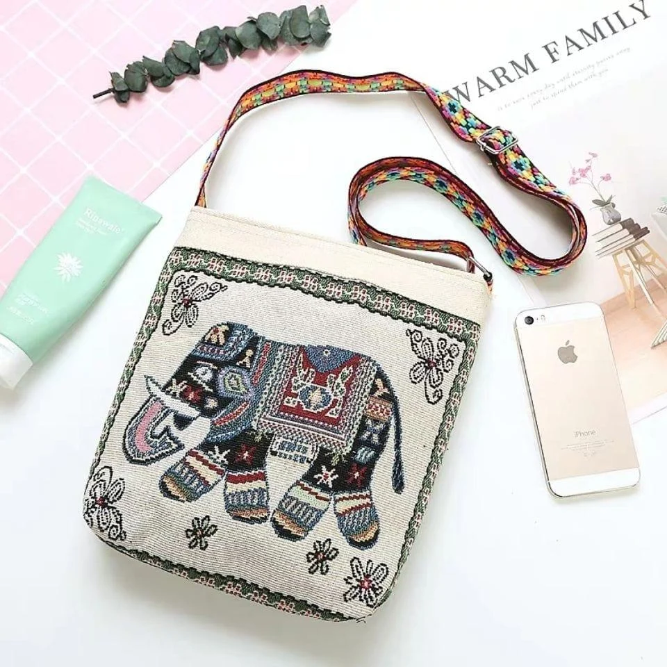 Elephant Embroidered Shoulder Bag - Glova