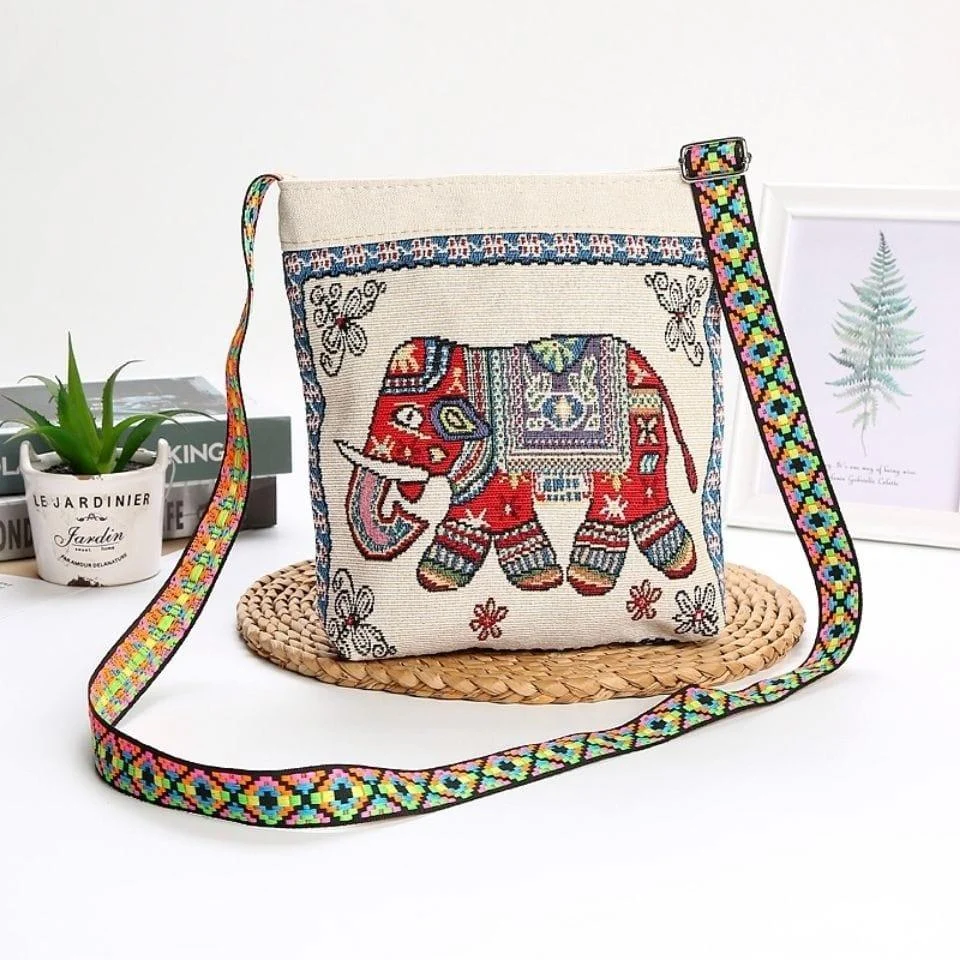 Elephant Embroidered Shoulder Bag - Glova