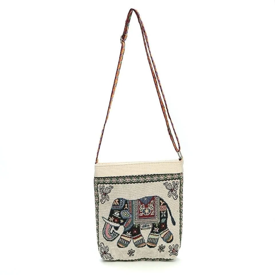 Elephant Embroidered Shoulder Bag - Glova