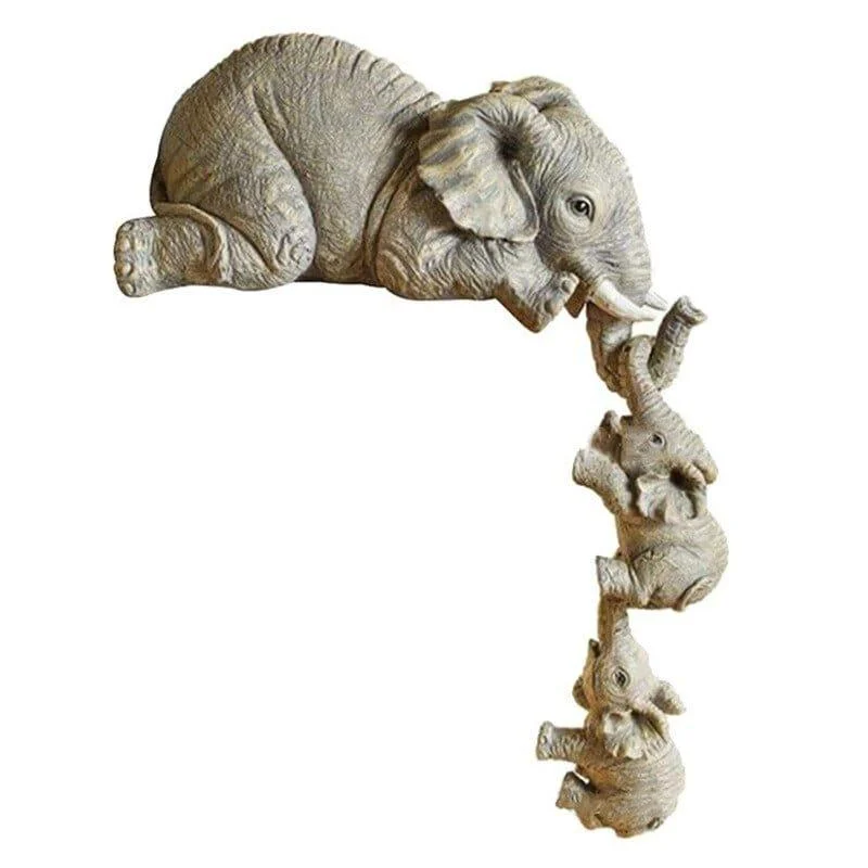 Elephant Mom & Babies Hanging Off The Edge Figurine - Glova