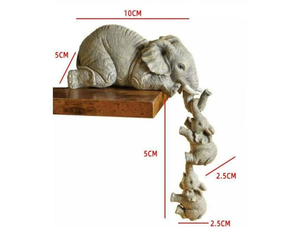 Elephant Mom & Babies Hanging Off The Edge Figurine - Glova