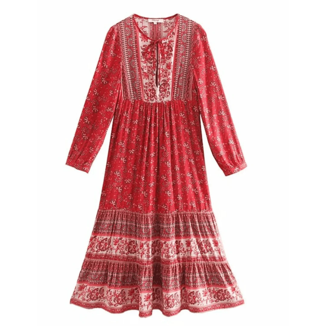 Elin Long Sleeve Boho Maxi Dress - Glova