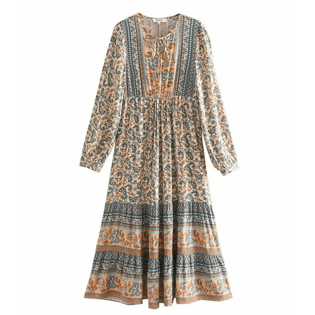 Elin Long Sleeve Boho Maxi Dress - Glova