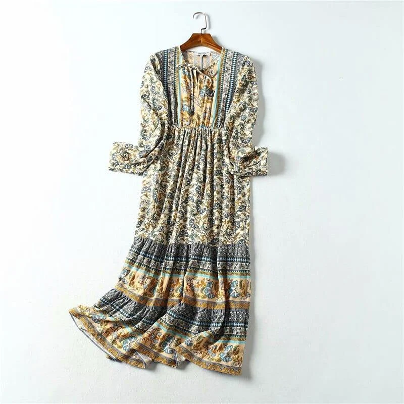 Elin Long Sleeve Boho Maxi Dress - Glova