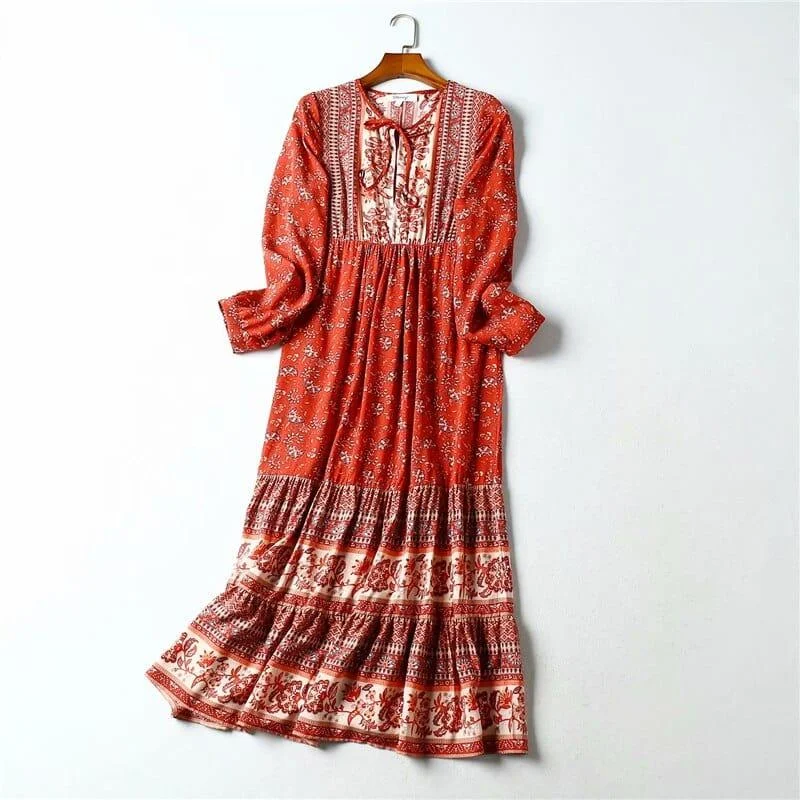 Elin Long Sleeve Boho Maxi Dress - Glova