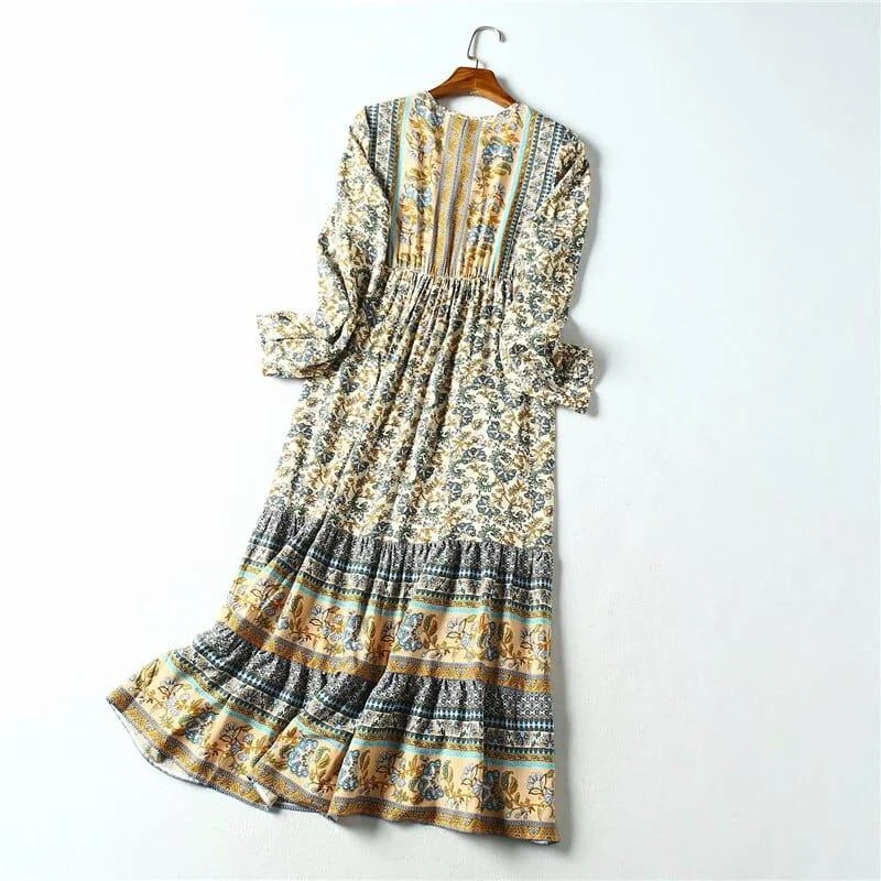 Elin Long Sleeve Boho Maxi Dress - Glova