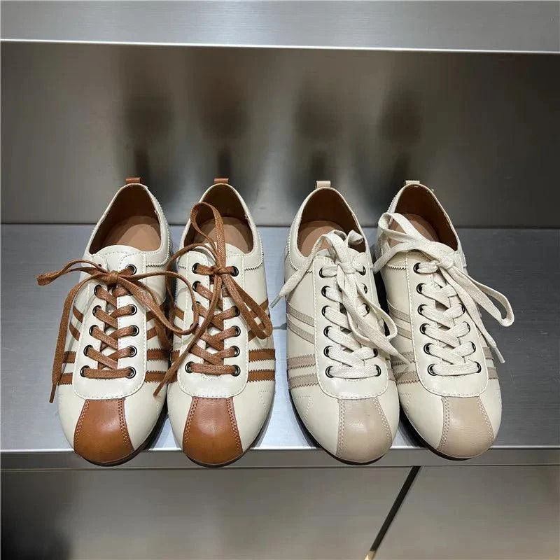 Eline Round Toe Leather Lace-up Flat Sneakers - Glova