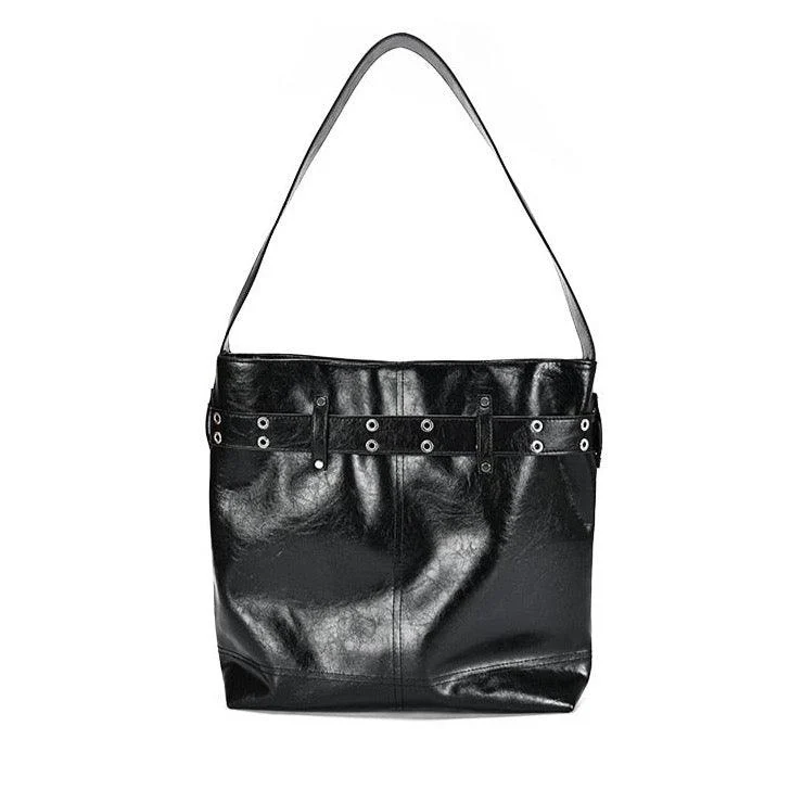 Eliska Vintage Belted Patent Shine Tote Bag - Glova