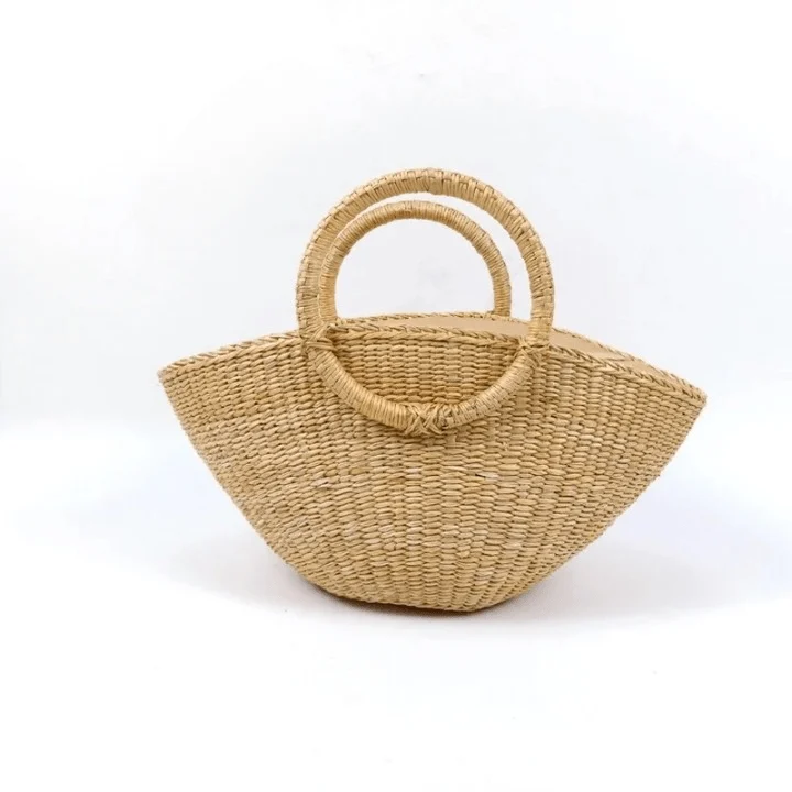 Emaline Round Handle Straw Basket Bag - Glova