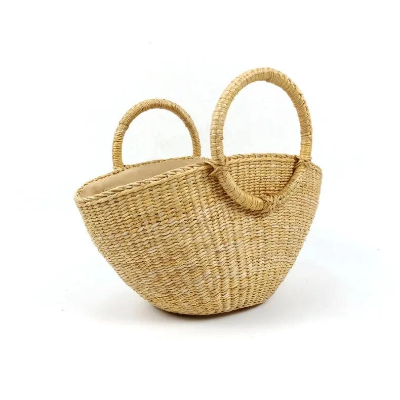 Emaline Round Handle Straw Basket Bag - Glova