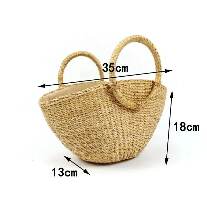 Emaline Round Handle Straw Basket Bag - Glova