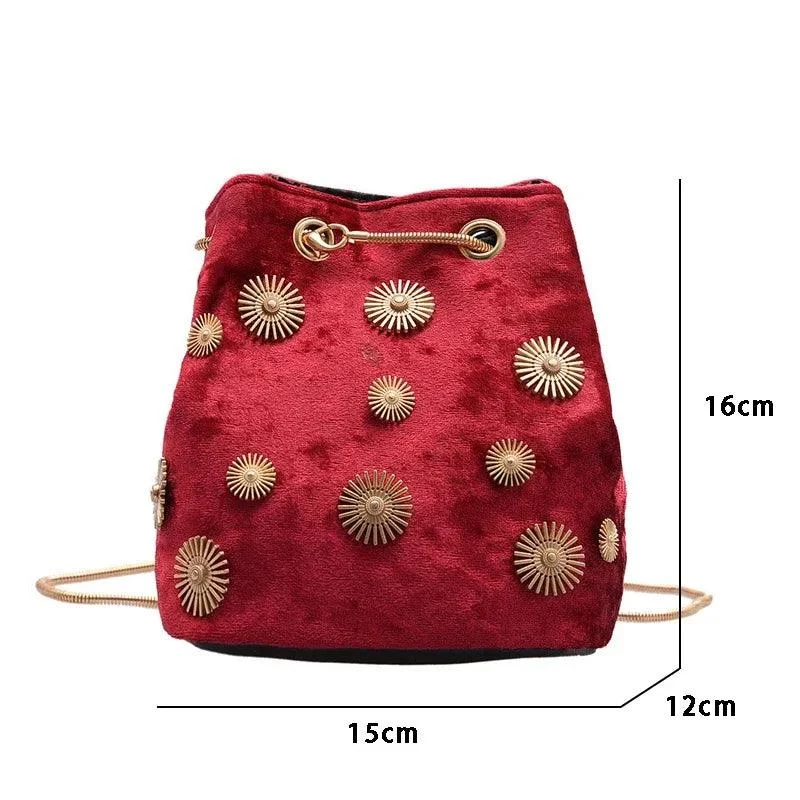 Embellished Crushed Velvet Pouch Bag - Glova