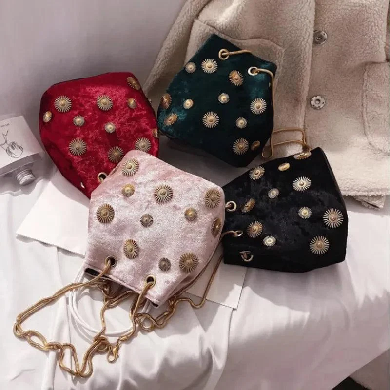 Embellished Crushed Velvet Pouch Bag - Glova