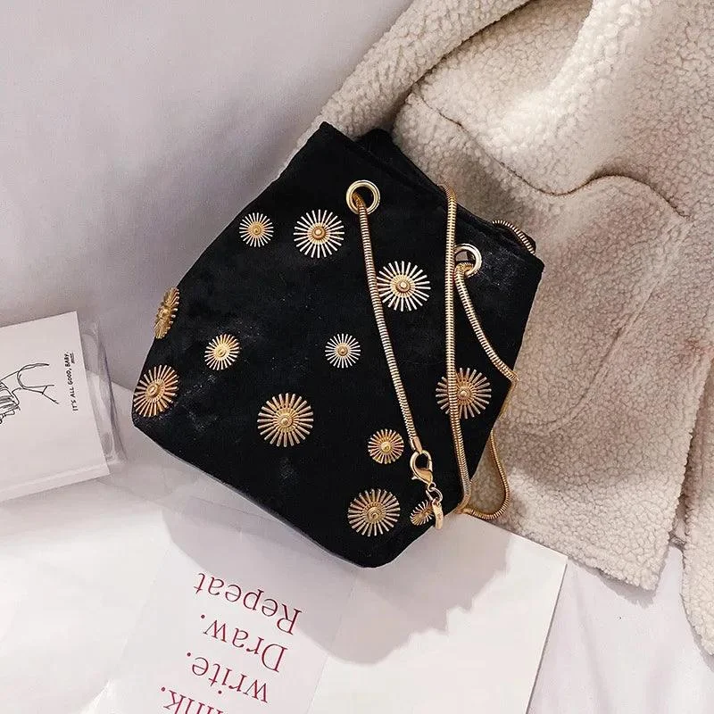 Embellished Crushed Velvet Pouch Bag - Glova