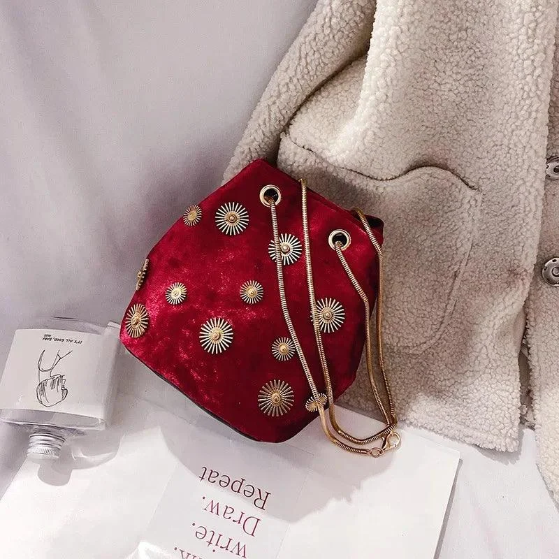 Embellished Crushed Velvet Pouch Bag - Glova