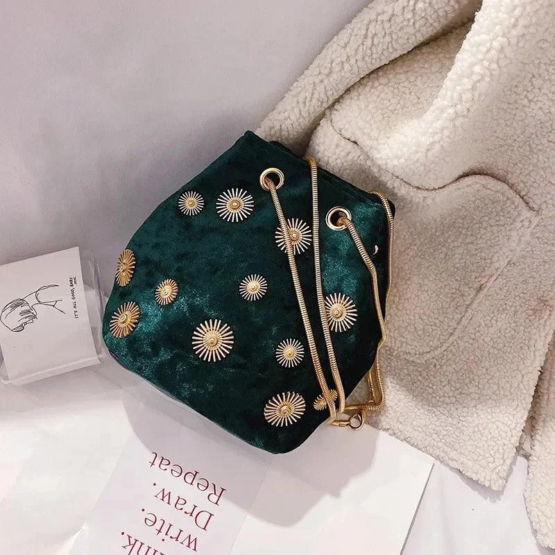 Embellished Crushed Velvet Pouch Bag - Glova