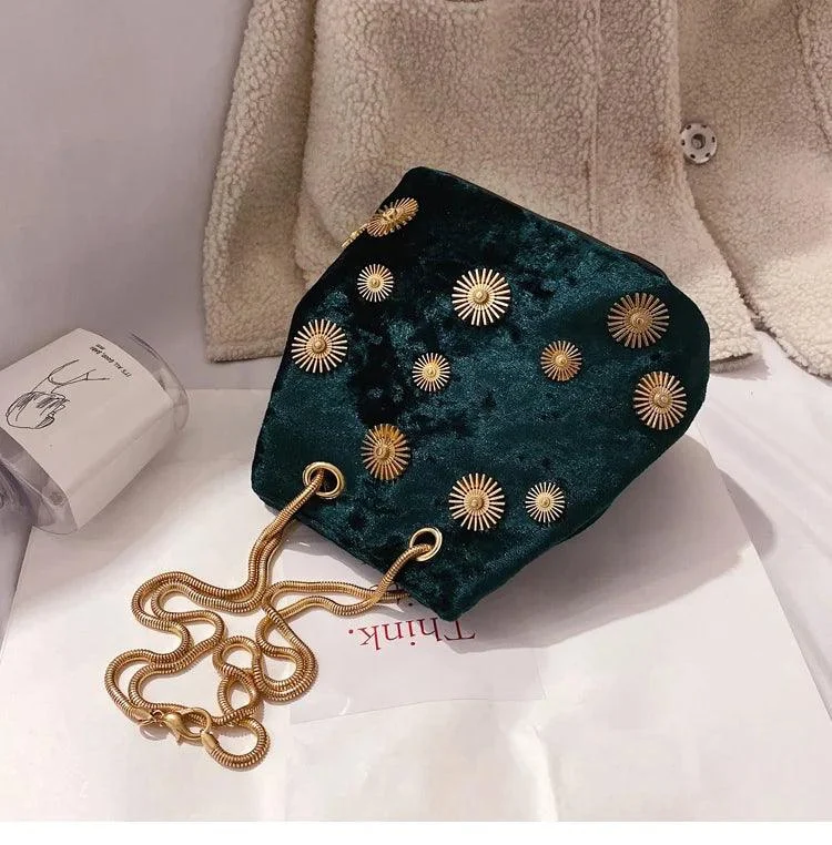 Embellished Crushed Velvet Pouch Bag - Glova