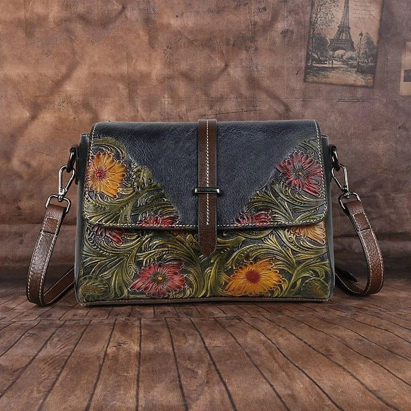 Embossed Flowers Messenger Bag - Glova