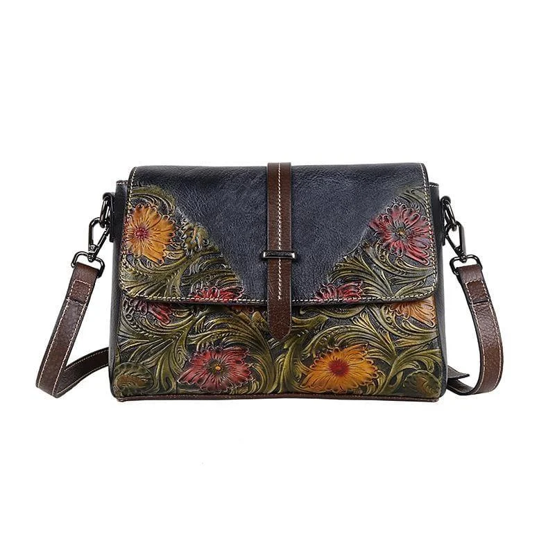 Embossed Flowers Messenger Bag - Glova