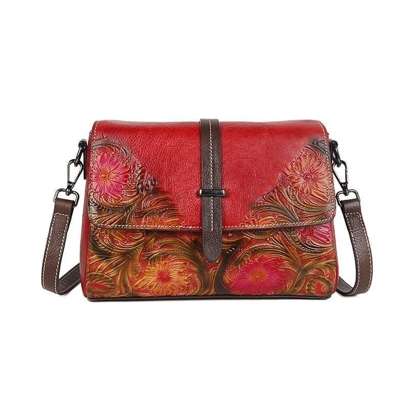 Embossed Flowers Messenger Bag - Glova