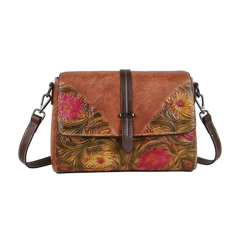 Embossed Flowers Messenger Bag - Glova