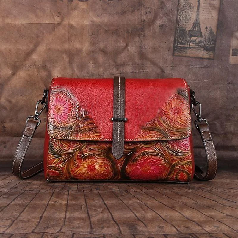 Embossed Flowers Messenger Bag - Glova