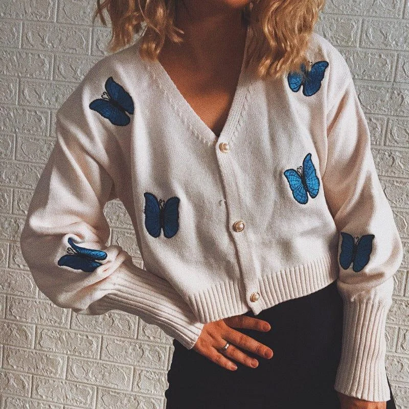 Embroidered Butterflies Cardigan - Glova