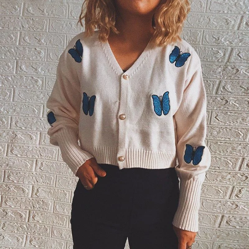 Embroidered Butterflies Cardigan - Glova