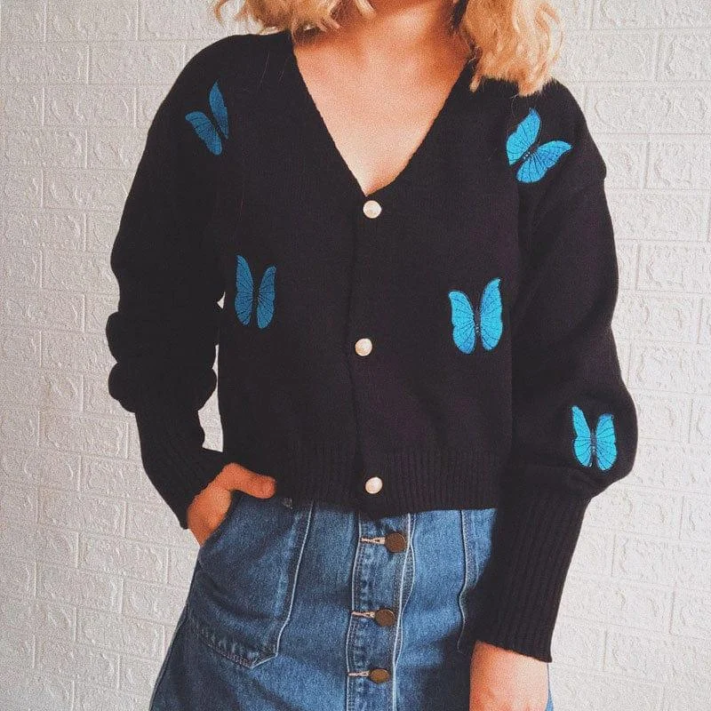 Embroidered Butterflies Cardigan - Glova