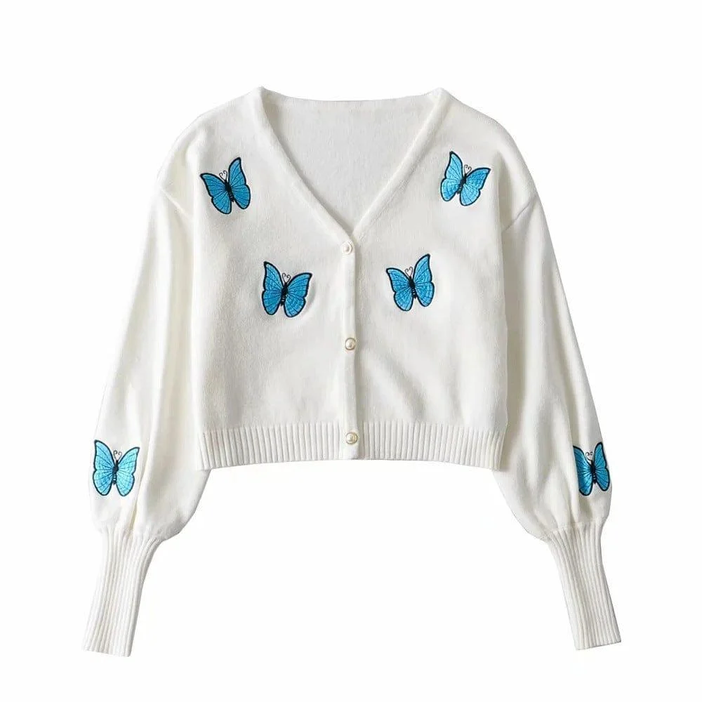 Embroidered Butterflies Cardigan - Glova