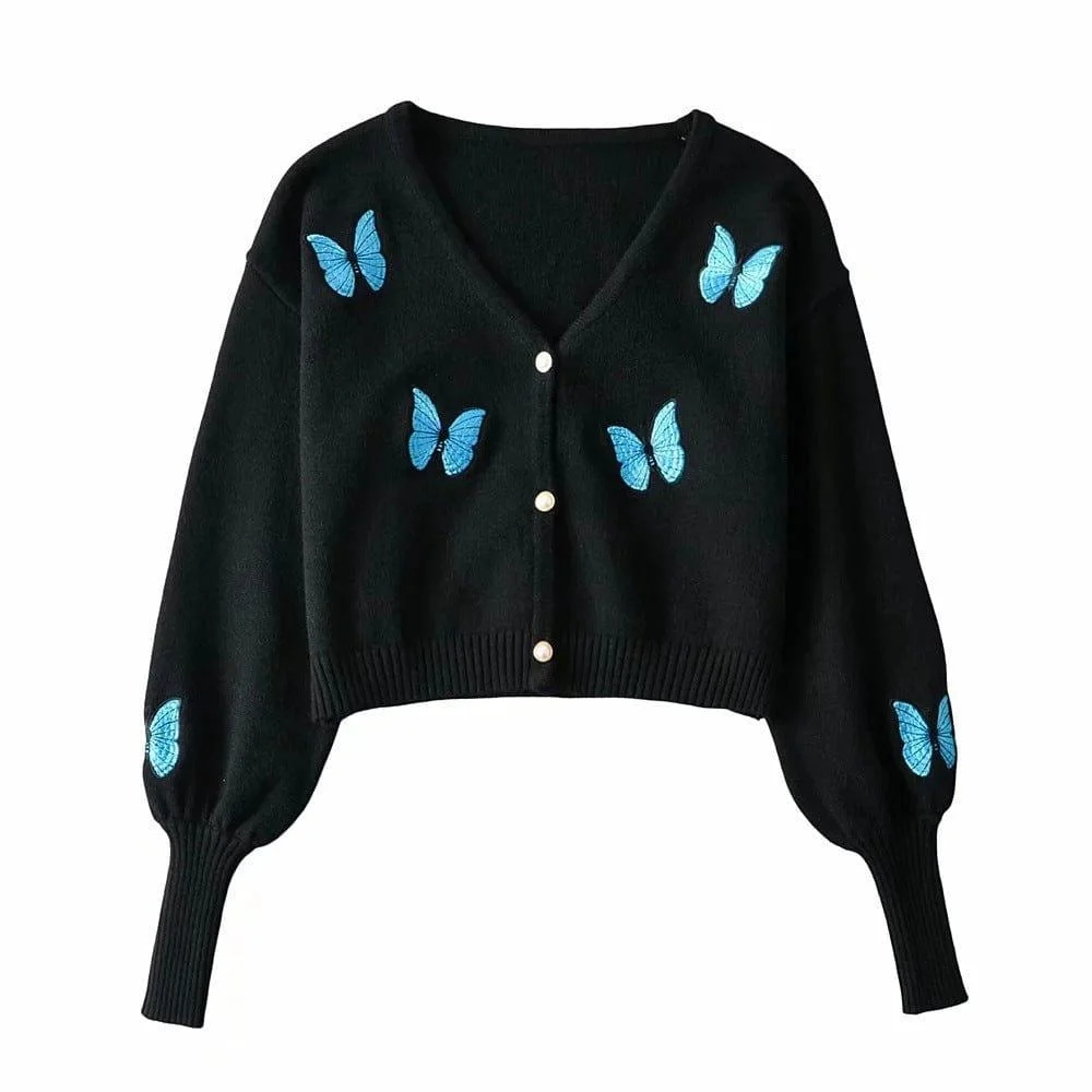 Embroidered Butterflies Cardigan - Glova