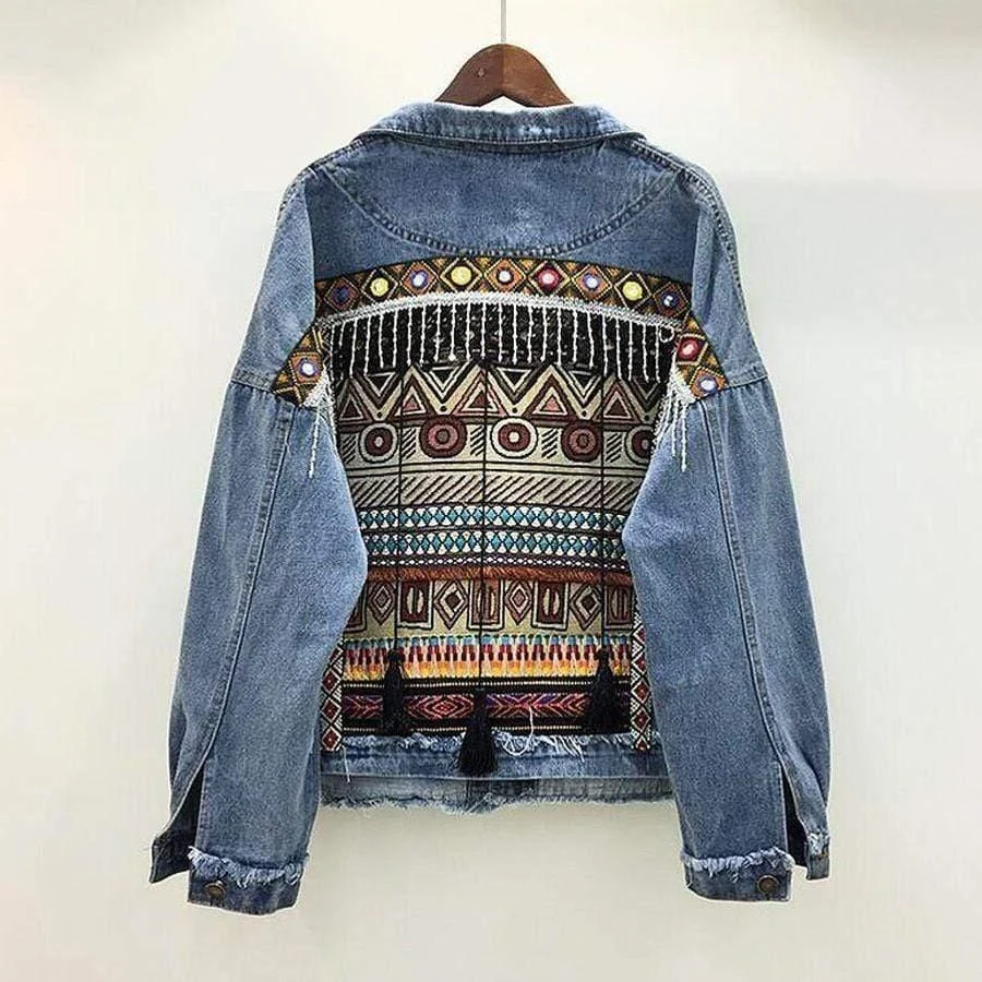 Embroidered Ethnic Denim Jacket - Glova