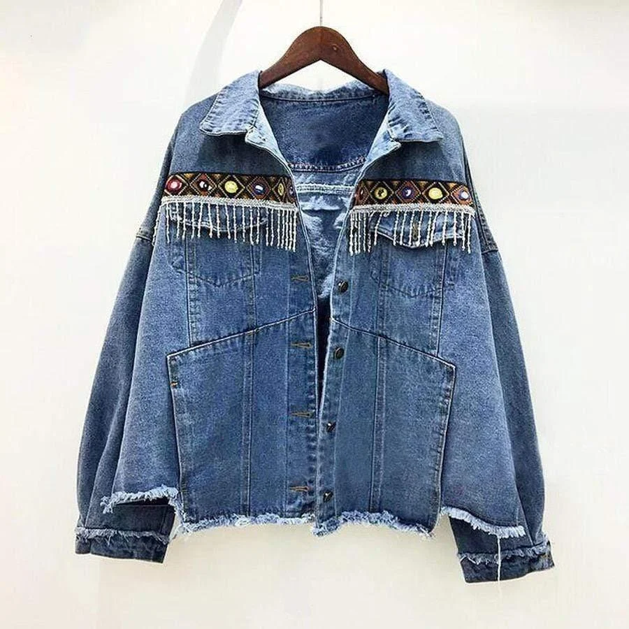 Embroidered Ethnic Denim Jacket - Glova