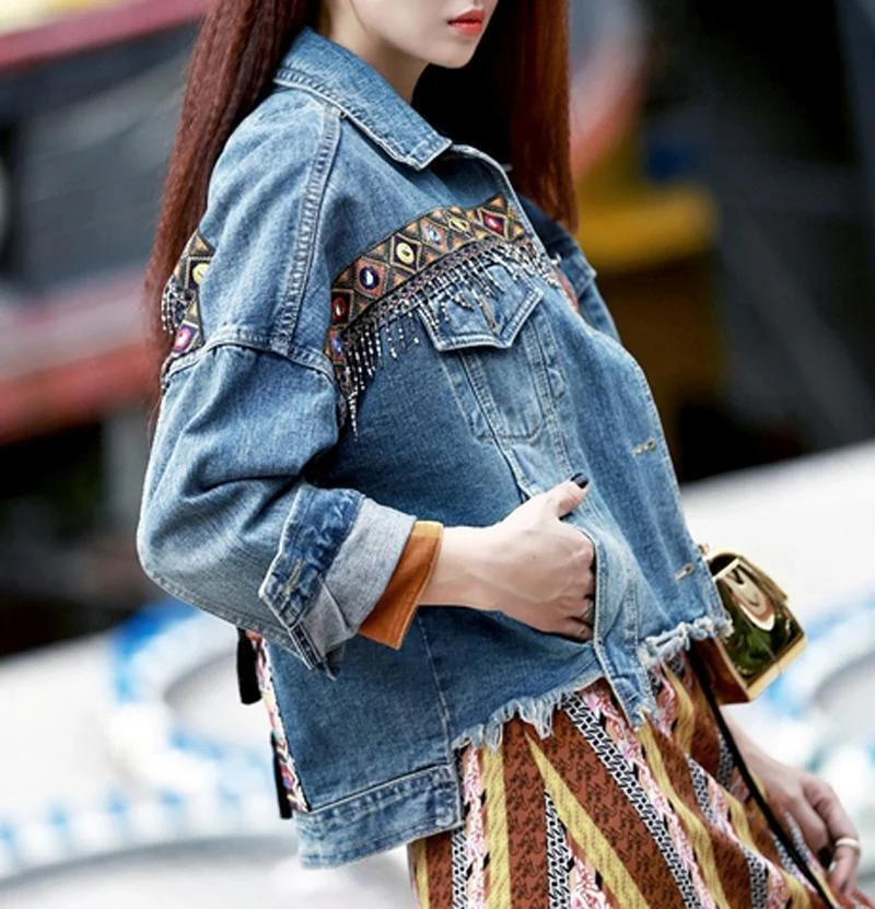 Embroidered Ethnic Denim Jacket - Glova