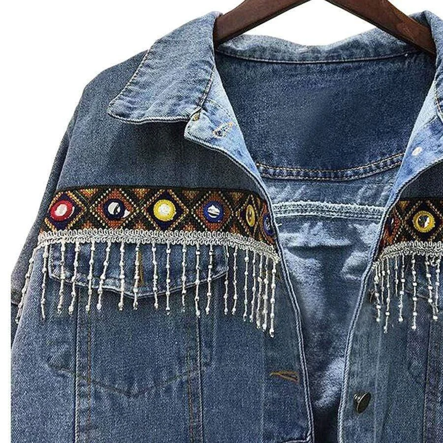 Embroidered Ethnic Denim Jacket - Glova