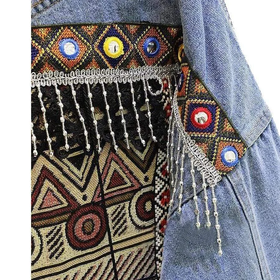 Embroidered Ethnic Denim Jacket - Glova