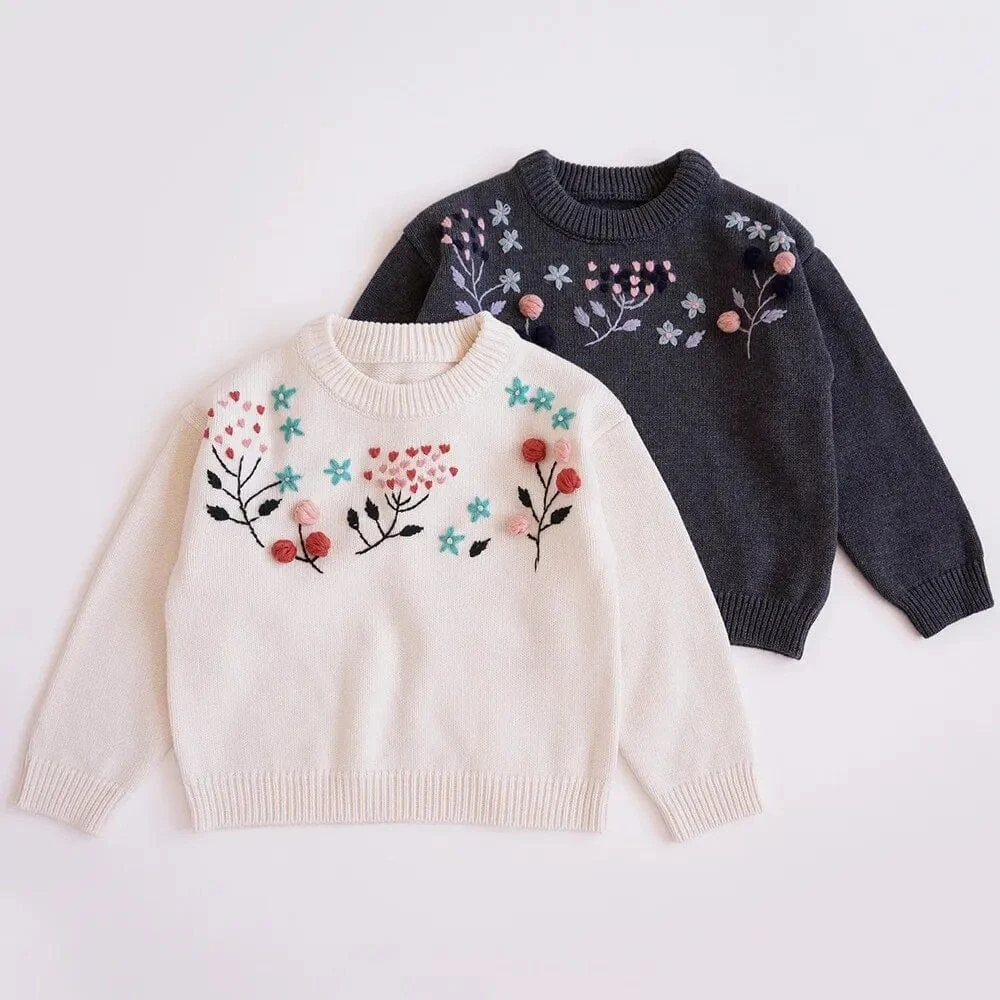 Embroidered Floral Girls Sweater - Glova