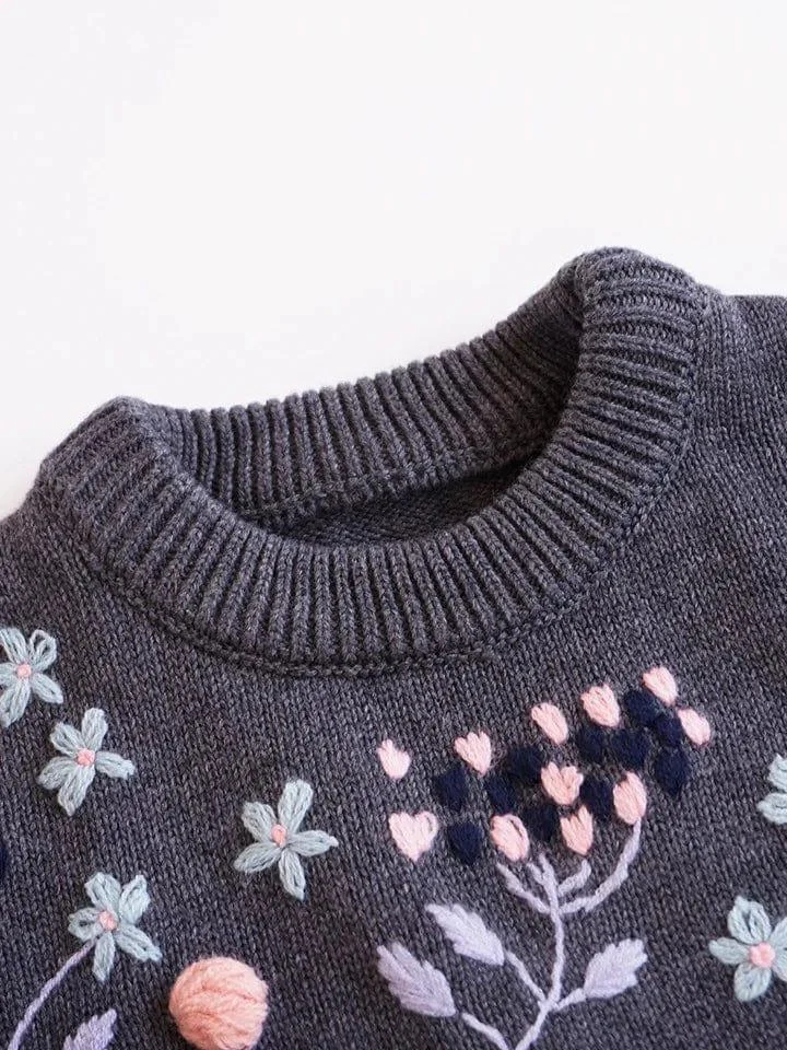 Embroidered Floral Girls Sweater - Glova