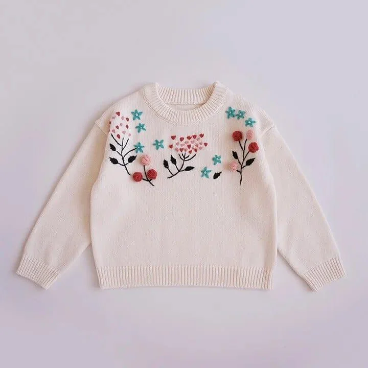 Embroidered Floral Girls Sweater - Glova