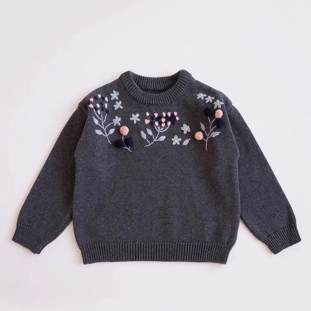 Embroidered Floral Girls Sweater - Glova