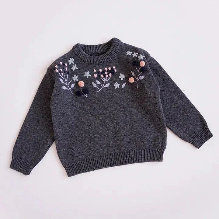 Embroidered Floral Girls Sweater - Glova