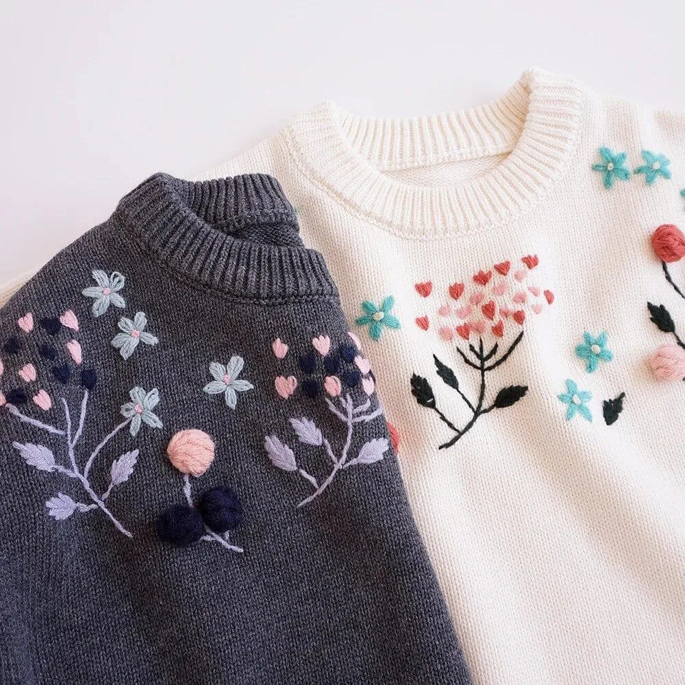 Embroidered Floral Girls Sweater - Glova