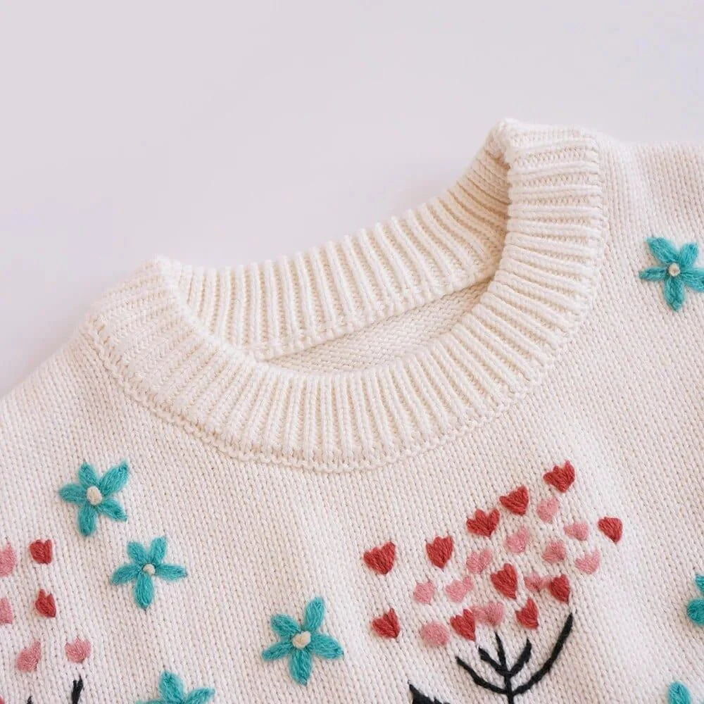 Embroidered Floral Girls Sweater - Glova