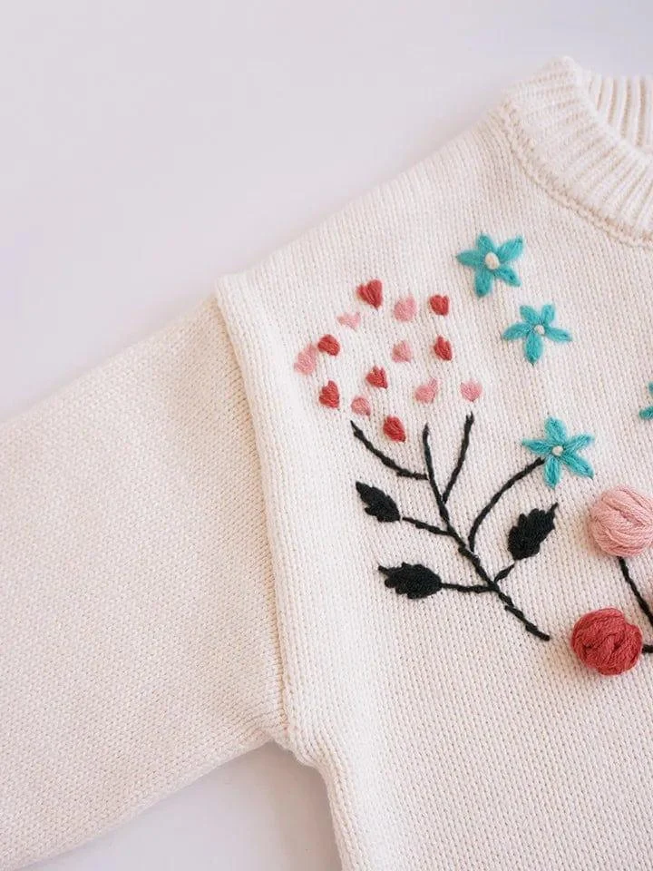 Embroidered Floral Girls Sweater - Glova