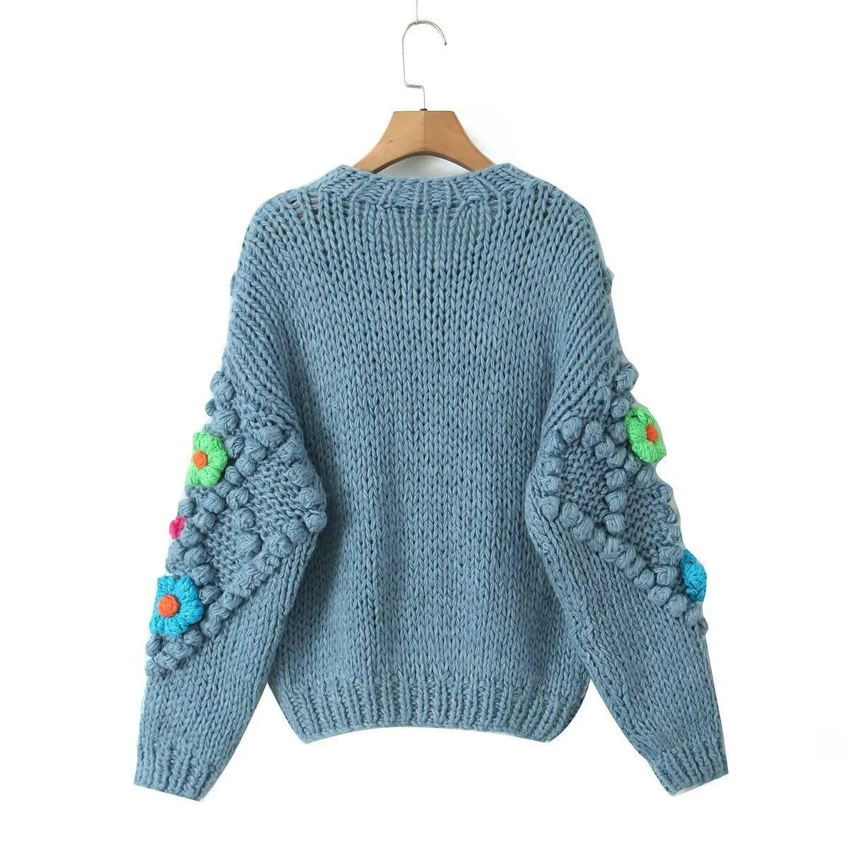 Embroidered Knitted Flowers Cardigan - Glova