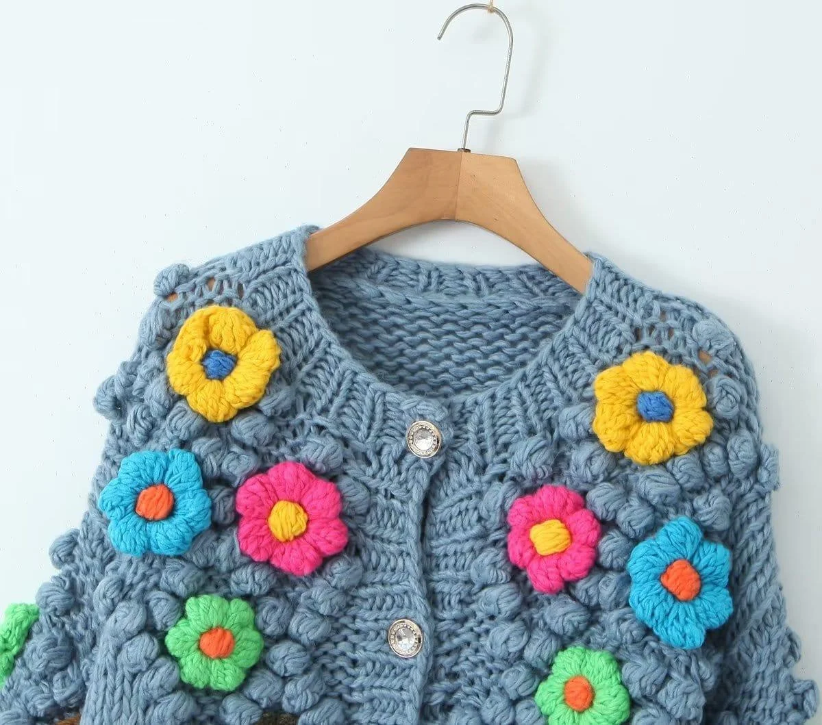 Embroidered Knitted Flowers Cardigan - Glova