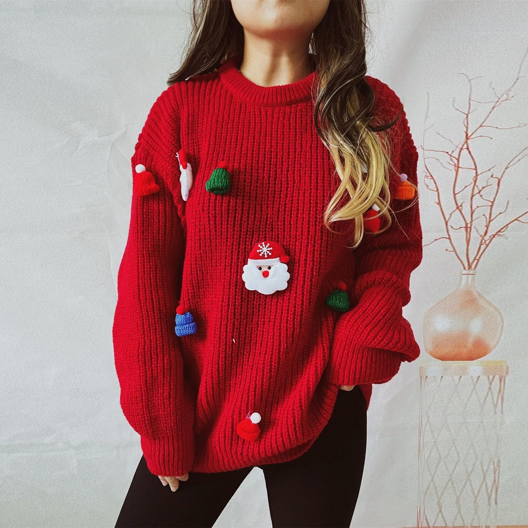 Embroidered Santa Pullover Sweater - Glova